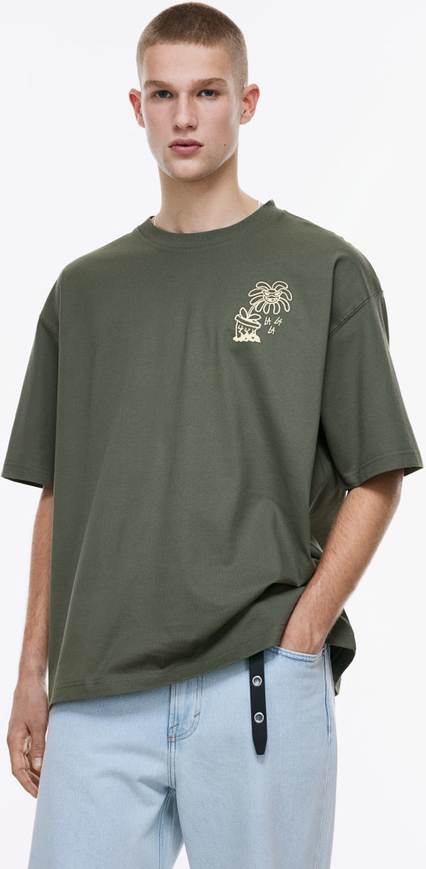 Zielony t-shirt H & M z dżerseju w stylu casual