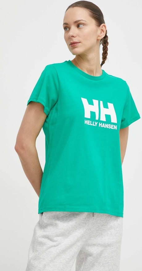 Zielony t-shirt Helly Hansen z okrągłym dekoltem z bawełny w młodzieżowym stylu