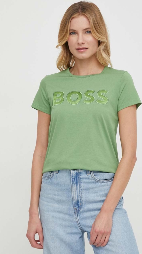 Zielony t-shirt Hugo Boss w młodzieżowym stylu z okrągłym dekoltem