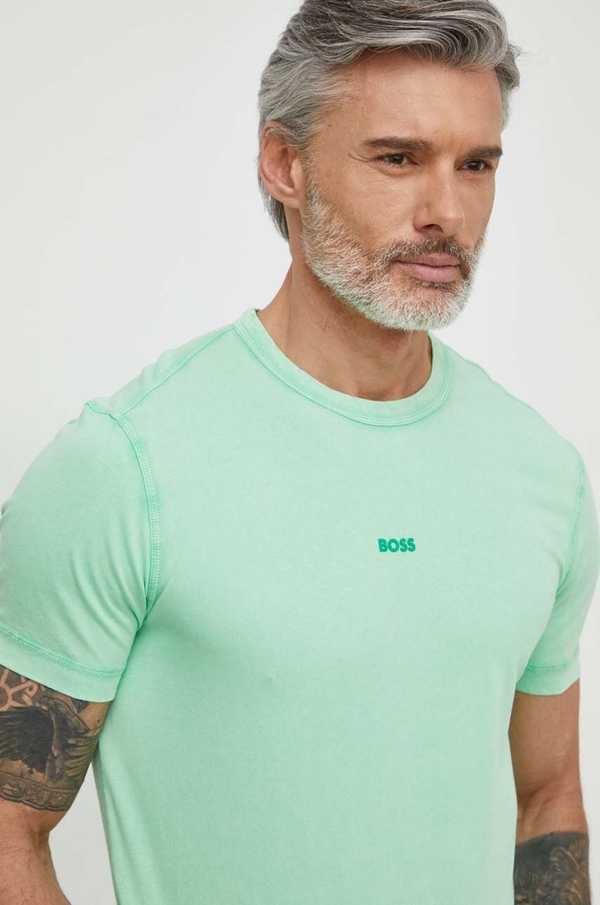 Zielony t-shirt Hugo Boss z krótkim rękawem z bawełny