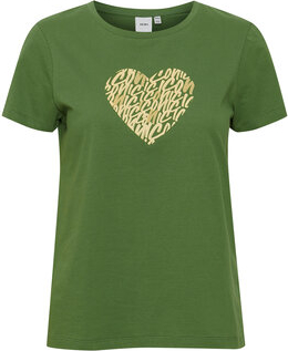 Zielony t-shirt Ichi z okrągłym dekoltem z krótkim rękawem