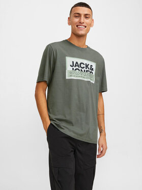 Zielony t-shirt Jack & Jones w młodzieżowym stylu z krótkim rękawem