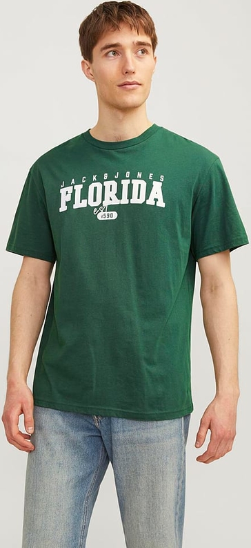 Zielony t-shirt Jack & Jones z bawełny w młodzieżowym stylu z krótkim rękawem