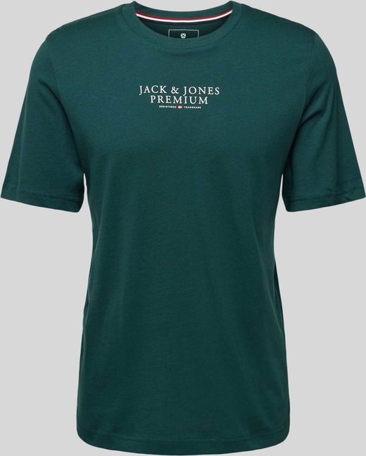 Zielony t-shirt Jack & Jones z bawełny w młodzieżowym stylu z nadrukiem