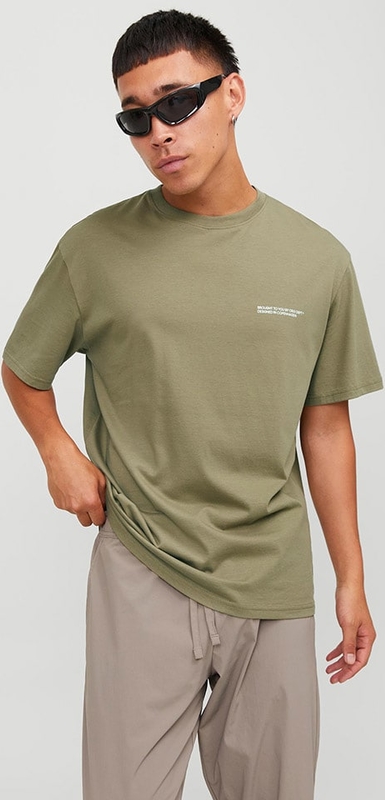 Zielony t-shirt Jack & Jones z bawełny z krótkim rękawem w stylu casual