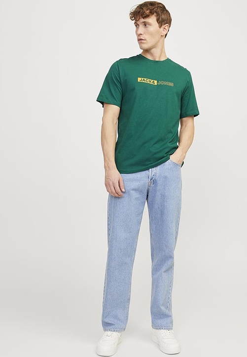 Zielony t-shirt Jack & Jones z krótkim rękawem z bawełny