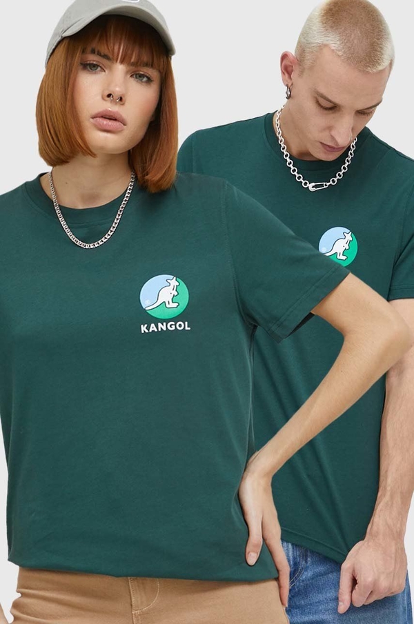 Zielony t-shirt Kangol z nadrukiem z krótkim rękawem