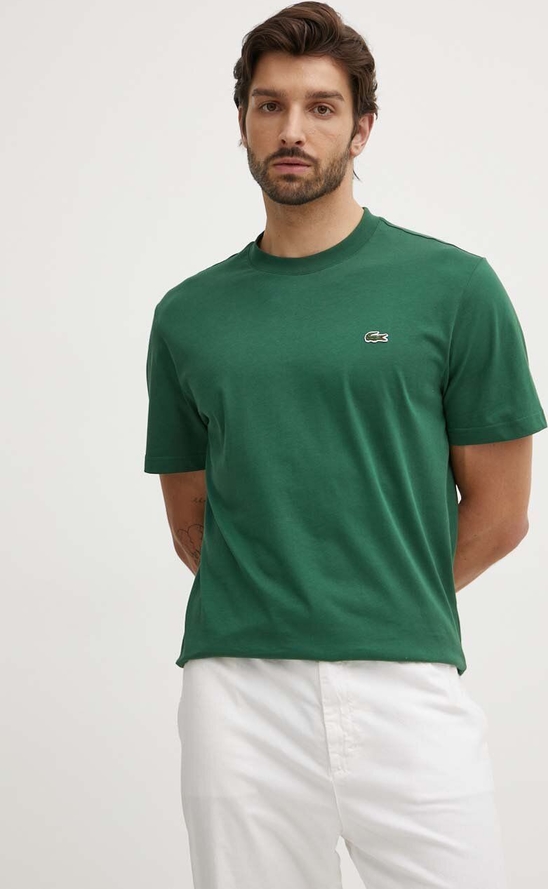 Zielony t-shirt Lacoste z bawełny z krótkim rękawem