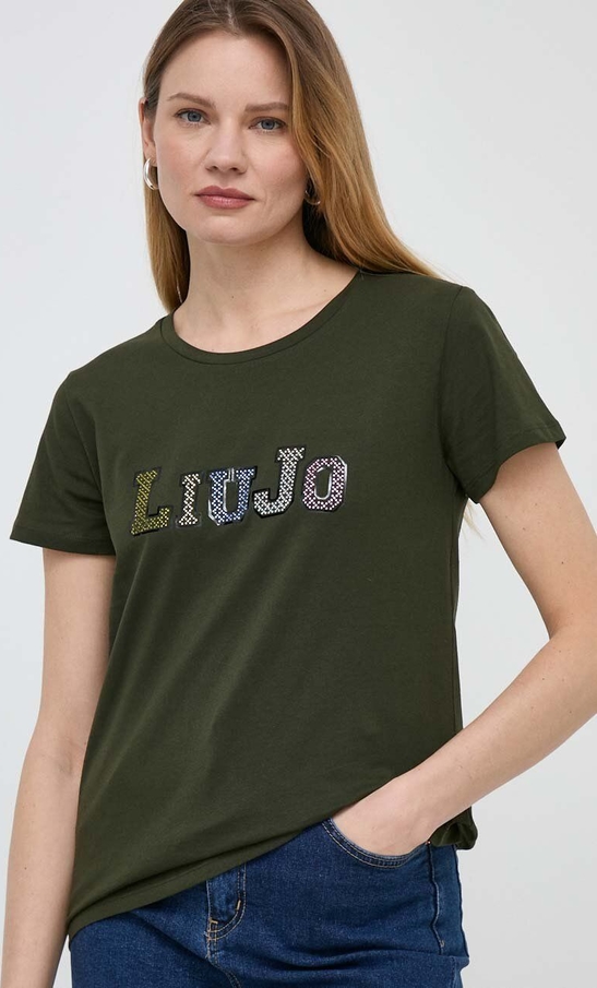 Zielony t-shirt Liu-Jo z krótkim rękawem w młodzieżowym stylu