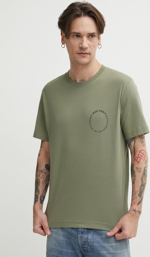 Zielony t-shirt Marc O'Polo z bawełny w stylu casual