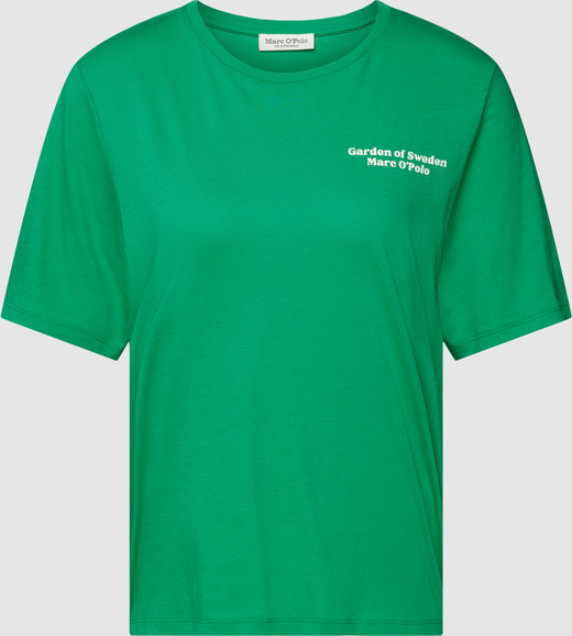 Zielony t-shirt Marc O'Polo z bawełny z okrągłym dekoltem z krótkim rękawem