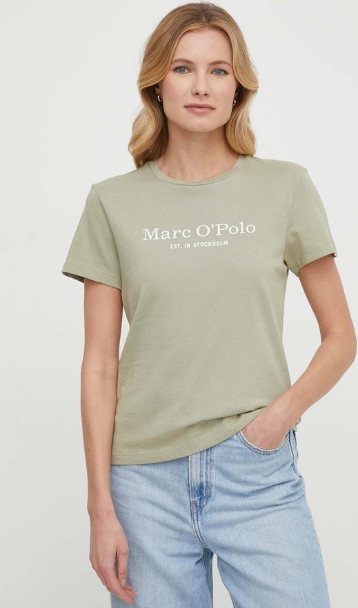 Zielony t-shirt Marc O'Polo z okrągłym dekoltem z bawełny