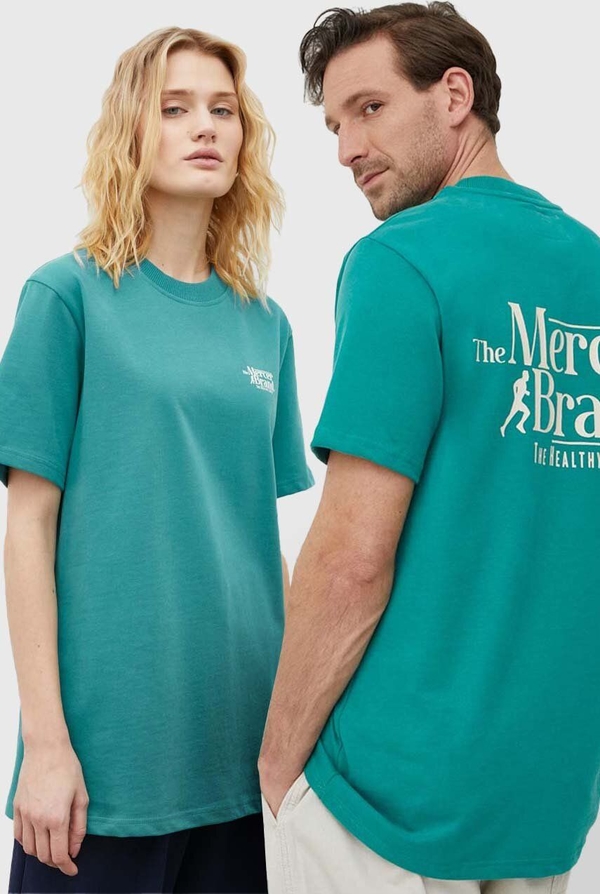 Zielony t-shirt Mercer Amsterdam z bawełny w młodzieżowym stylu