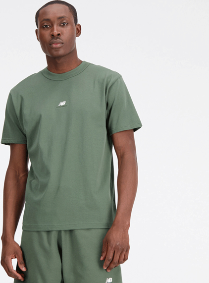 Zielony t-shirt New Balance z krótkim rękawem w stylu klasycznym z bawełny
