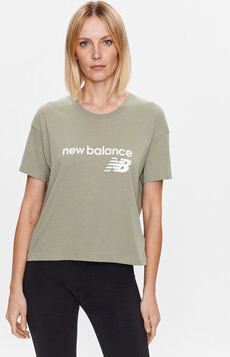 Zielony t-shirt New Balance z okrągłym dekoltem
