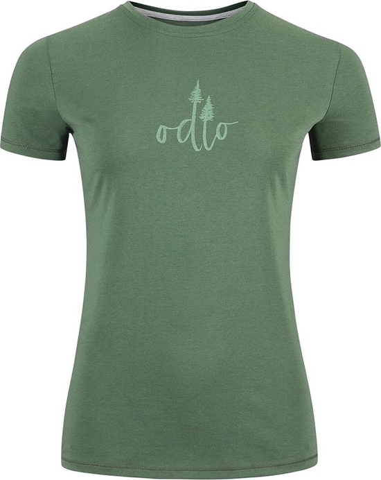 Zielony t-shirt ODLO w młodzieżowym stylu z bawełny z okrągłym dekoltem