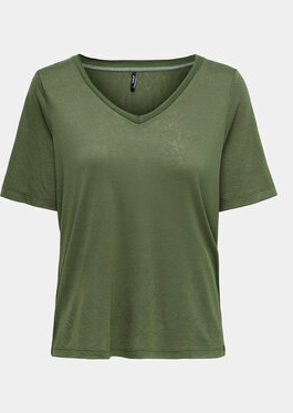 Zielony t-shirt Only z dekoltem w kształcie litery v z krótkim rękawem w stylu casual