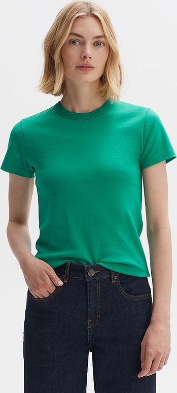 Zielony t-shirt Opus z krótkim rękawem z okrągłym dekoltem w stylu casual