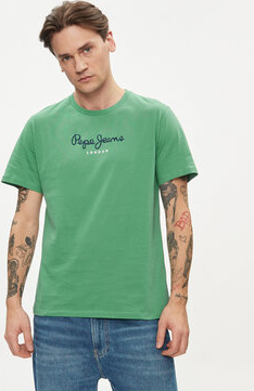 Zielony t-shirt Pepe Jeans w młodzieżowym stylu z krótkim rękawem