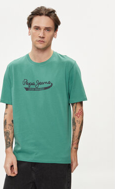 Zielony t-shirt Pepe Jeans w młodzieżowym stylu z krótkim rękawem
