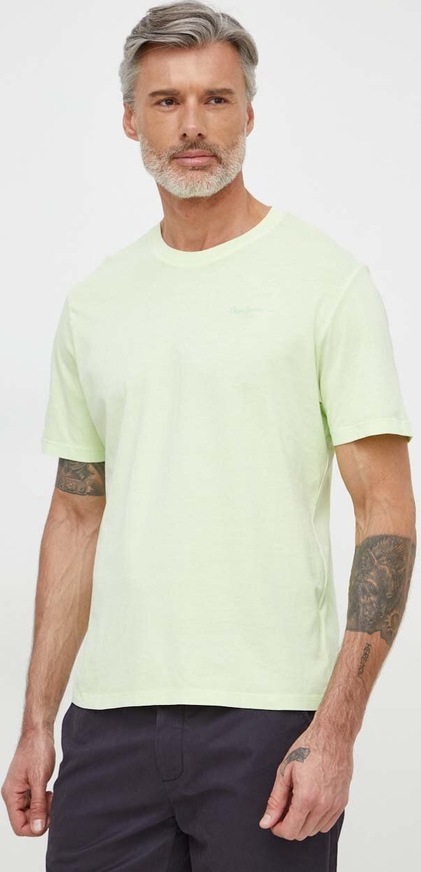 Zielony t-shirt Pepe Jeans w stylu casual z krótkim rękawem