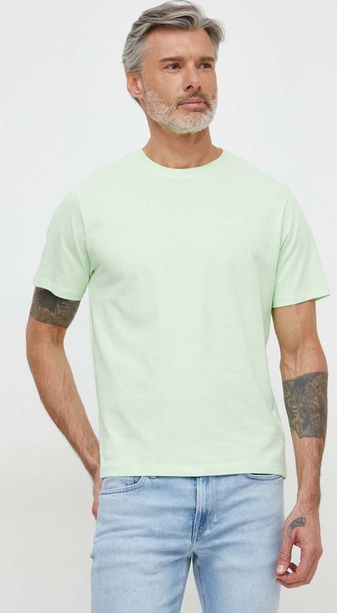 Zielony t-shirt Pepe Jeans z bawełny