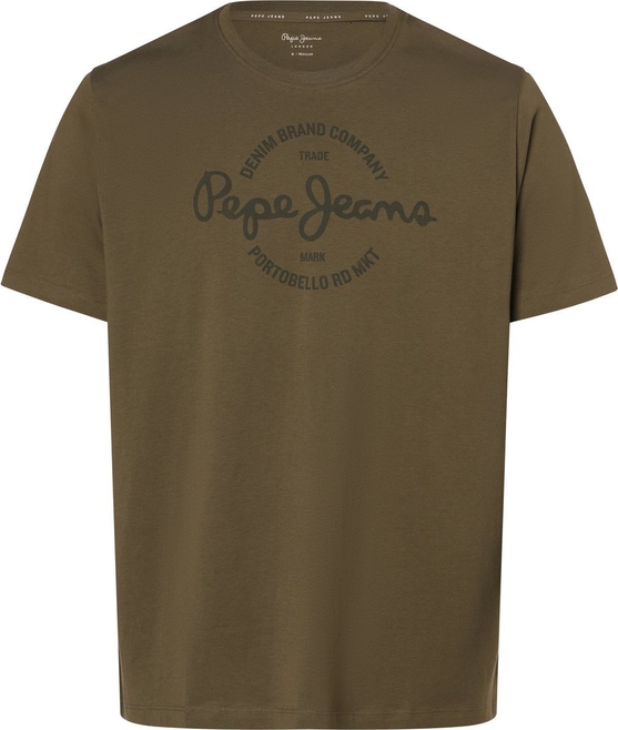 Zielony t-shirt Pepe Jeans z bawełny z nadrukiem z krótkim rękawem