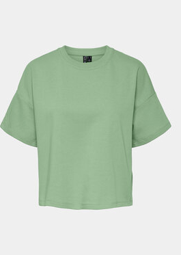Zielony t-shirt Pieces z krótkim rękawem z okrągłym dekoltem w stylu casual