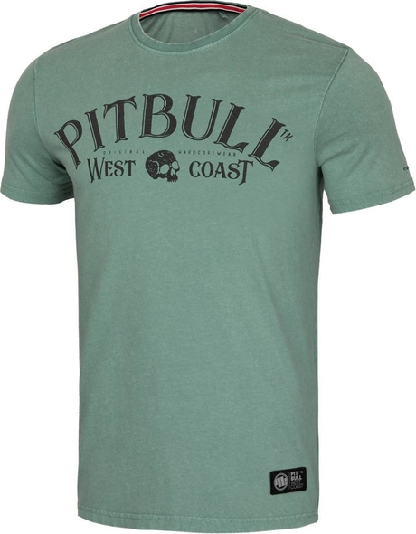 Zielony t-shirt Pit Bull West Coast z tkaniny w stylu vintage z krótkim rękawem