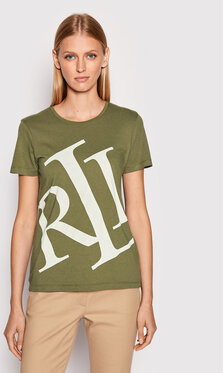 Zielony t-shirt Ralph Lauren z nadrukiem w młodzieżowym stylu z okrągłym dekoltem