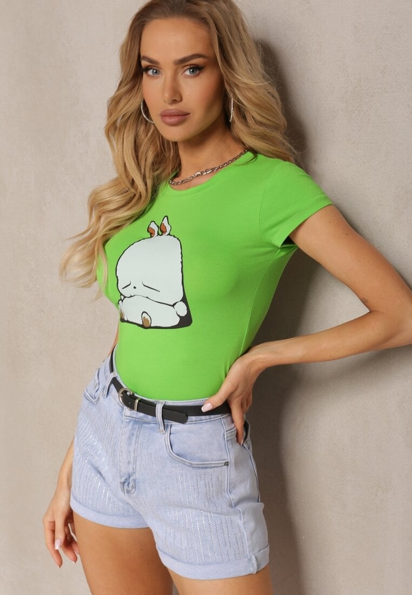 Zielony t-shirt Renee z bawełny w młodzieżowym stylu