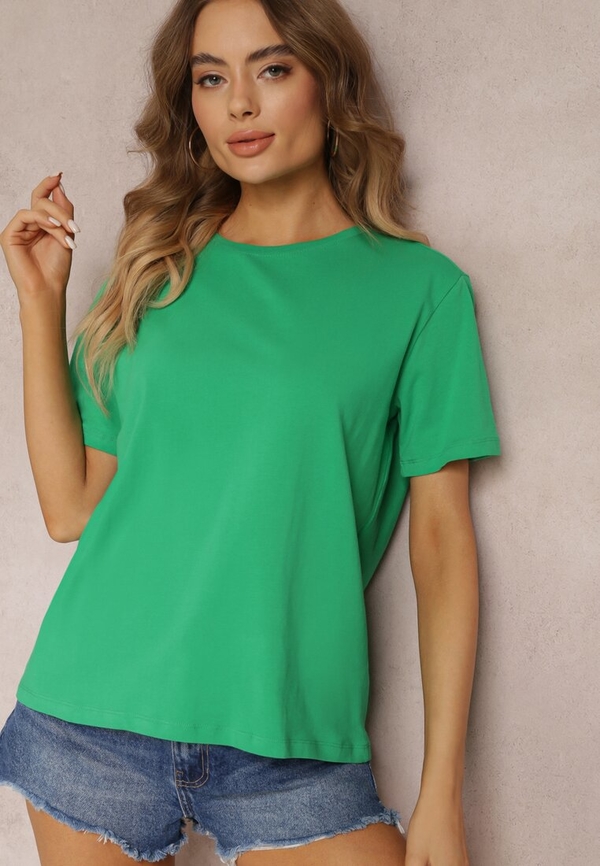 Zielony t-shirt Renee z okrągłym dekoltem z krótkim rękawem