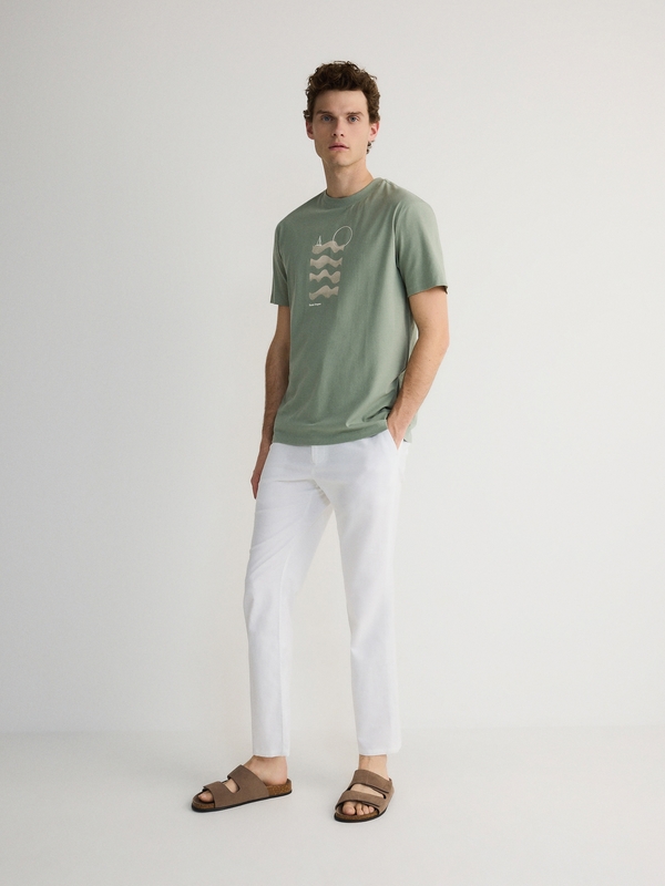 Zielony t-shirt Reserved z nadrukiem z bawełny w młodzieżowym stylu