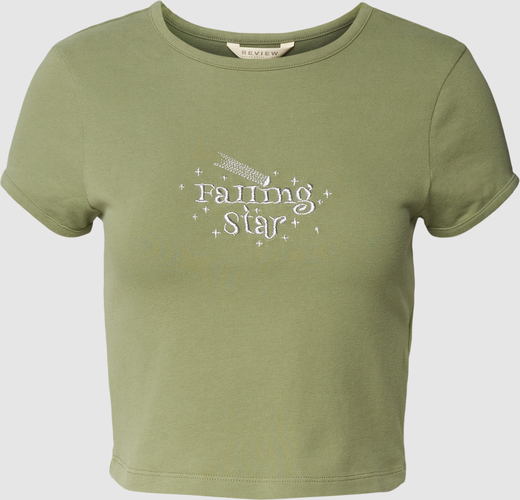 Zielony t-shirt Review z okrągłym dekoltem z bawełny