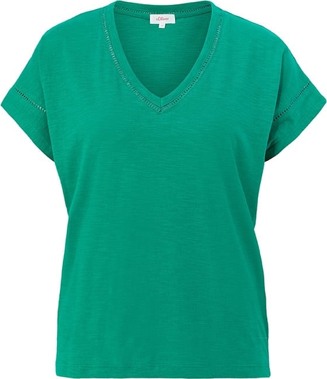 Zielony t-shirt S.Oliver z krótkim rękawem w stylu casual z dekoltem w kształcie litery v