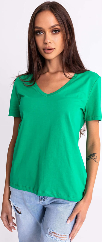 Zielony t-shirt SELFIEROOM z dekoltem w kształcie litery v