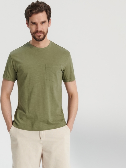 Zielony t-shirt Sinsay w stylu casual z krótkim rękawem z bawełny