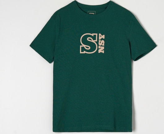 Zielony t-shirt Sinsay z nadrukiem w młodzieżowym stylu