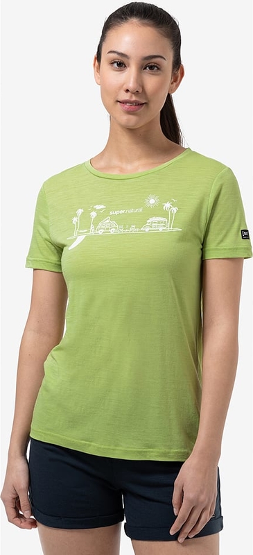Zielony t-shirt super.natural w sportowym stylu z okrągłym dekoltem z krótkim rękawem