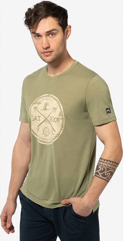 Zielony t-shirt super.natural z krótkim rękawem z wełny z nadrukiem