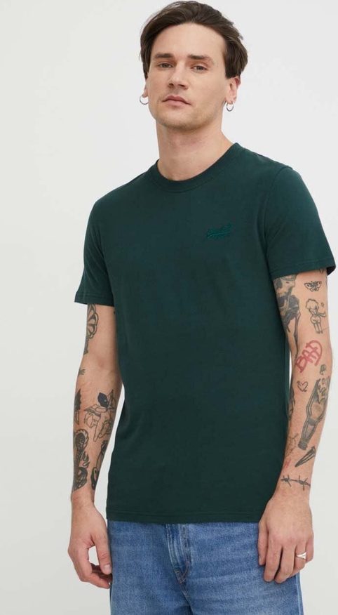 Zielony t-shirt Superdry z krótkim rękawem w stylu casual