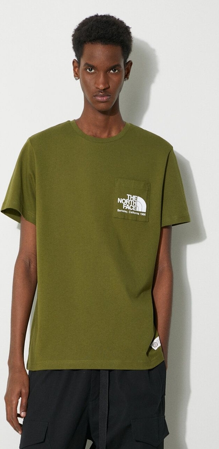 Zielony t-shirt The North Face w sportowym stylu z bawełny