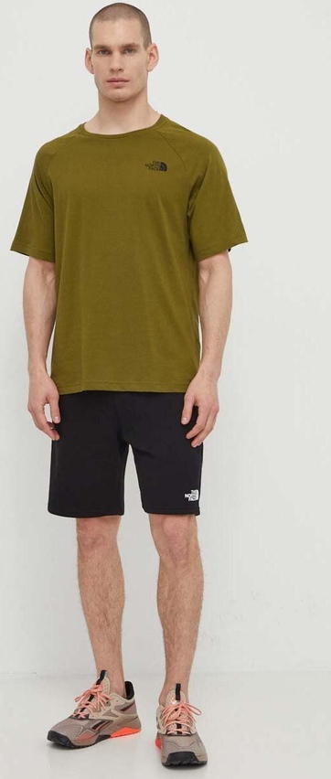 Zielony t-shirt The North Face w sportowym stylu z bawełny z krótkim rękawem