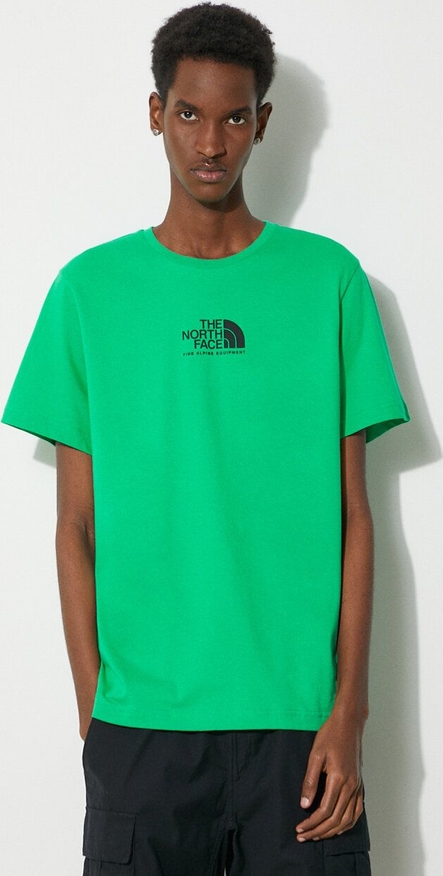 Zielony t-shirt The North Face w sportowym stylu z nadrukiem z bawełny