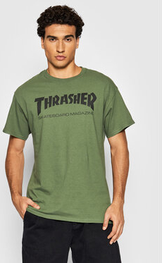 Zielony t-shirt Thrasher z krótkim rękawem w młodzieżowym stylu