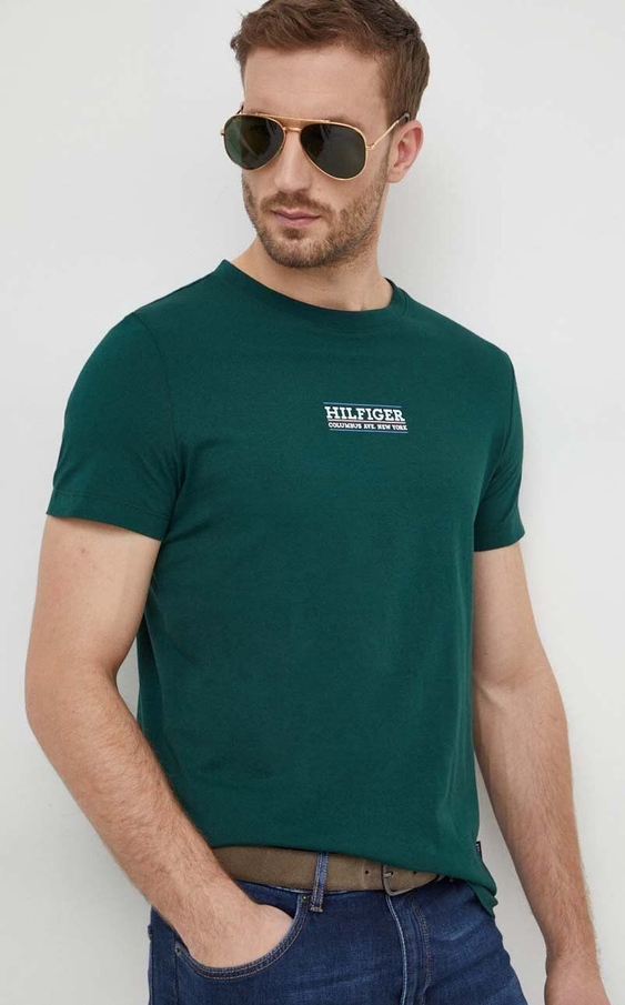 Zielony t-shirt Tommy Hilfiger w młodzieżowym stylu z bawełny z krótkim rękawem