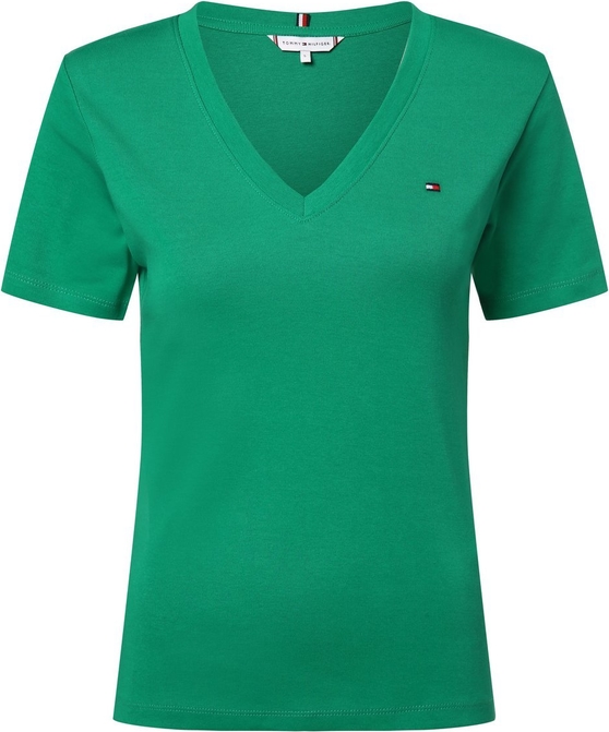 Zielony t-shirt Tommy Hilfiger w stylu casual z dekoltem w kształcie litery v