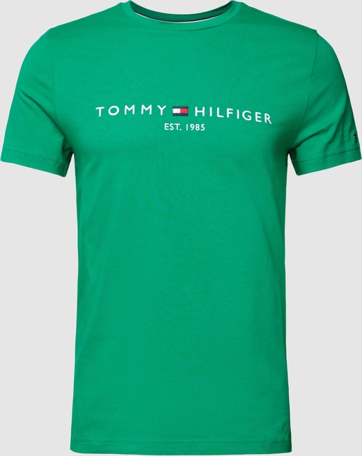 Zielony t-shirt Tommy Hilfiger z bawełny w młodzieżowym stylu z krótkim rękawem