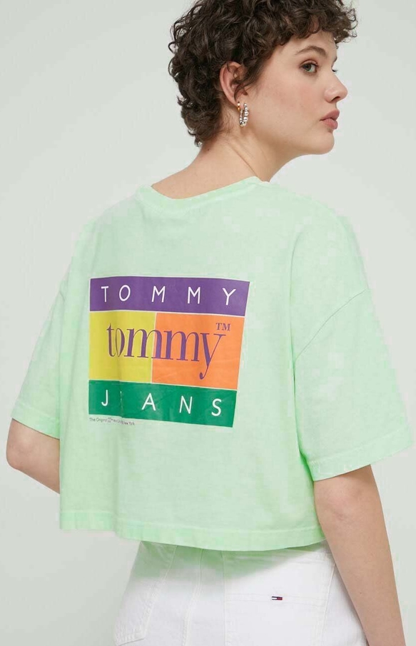 Zielony t-shirt Tommy Jeans z okrągłym dekoltem w młodzieżowym stylu z krótkim rękawem