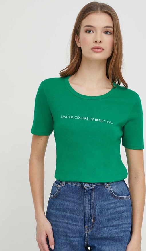 Zielony t-shirt United Colors Of Benetton z bawełny w młodzieżowym stylu